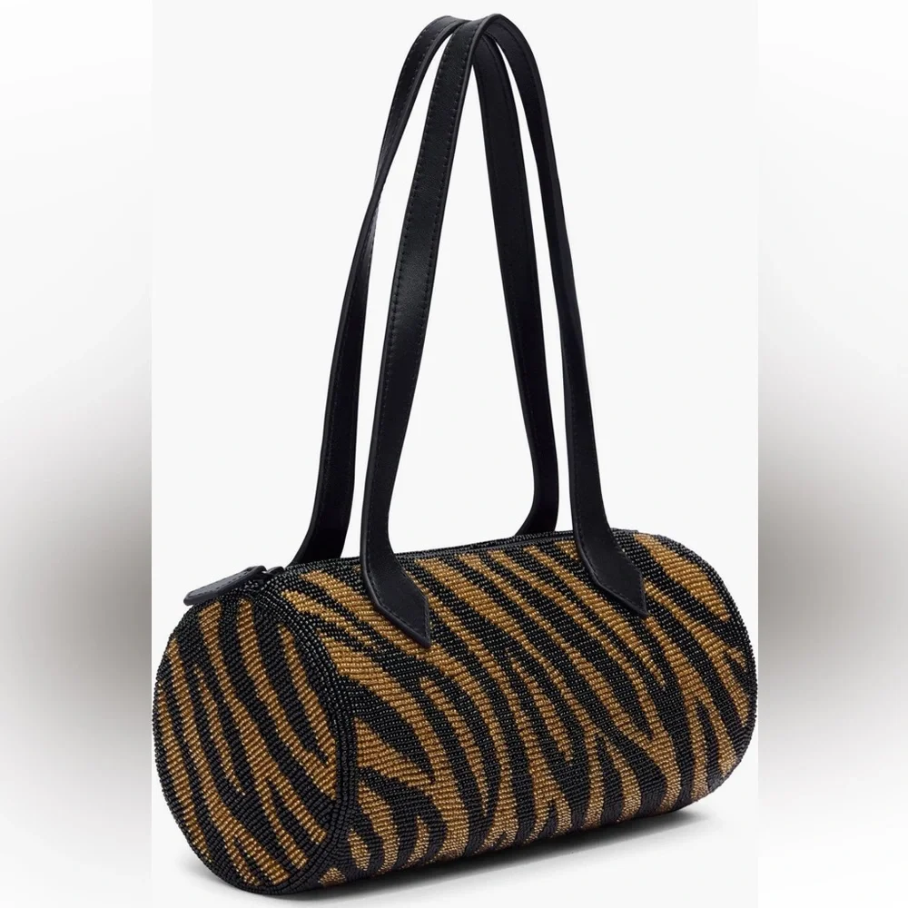 NWT & Dustbag REFORMATION CYLINDER BEADED SHOULDER BAG in black/bronze - Picture 11 of 11